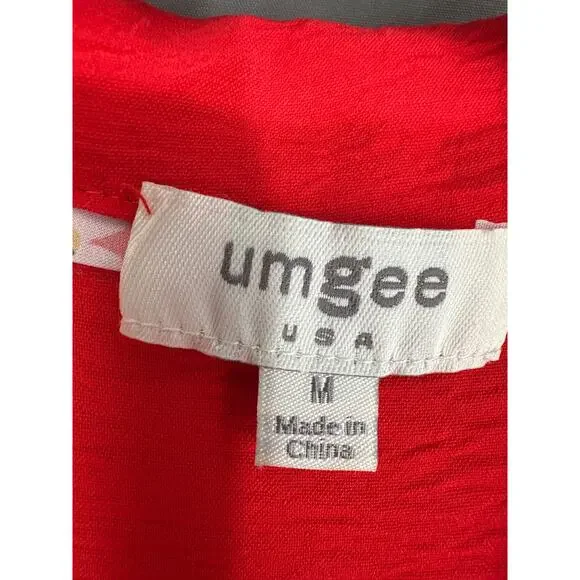Umgee Top Womens Medium Red Flowy Oversized V Neck Comfortable Capsule - Picture 2 of 7